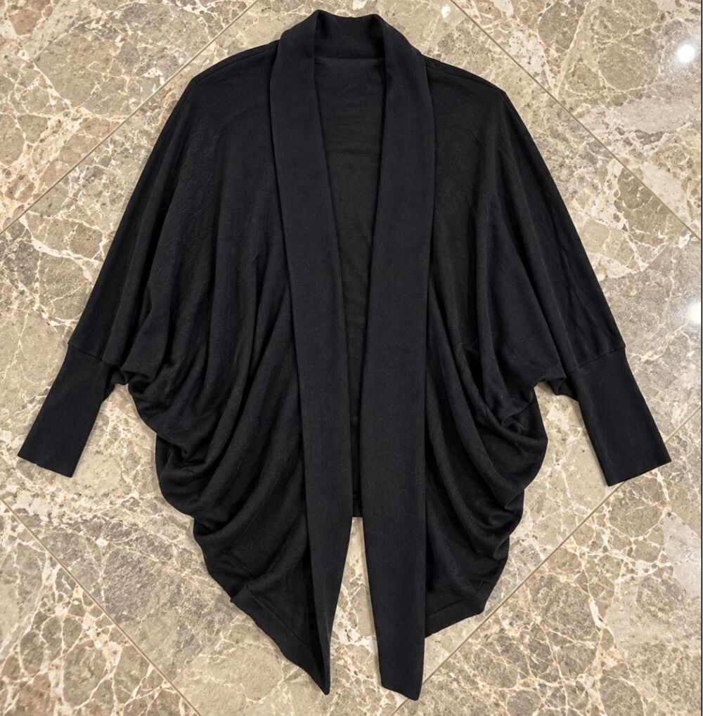 Eyn Womens S Black Cocoon Cardigan Draped Open Front Dolman Batwing Sweater